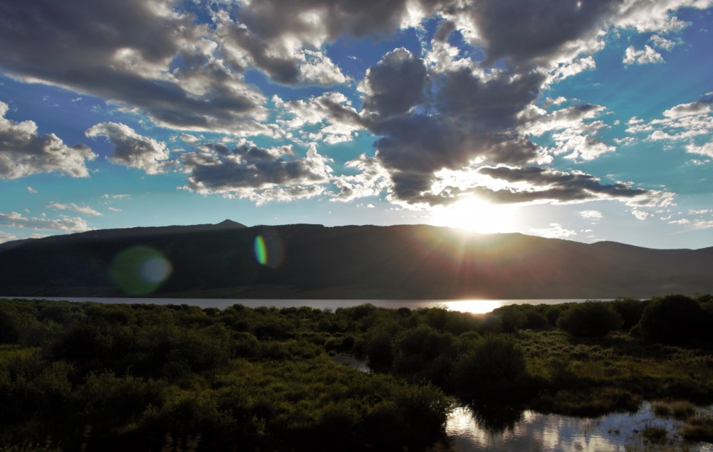 Sunset behind the mountains at Taylor Reservoir in Gunnison-Crested Butte, Colorado 